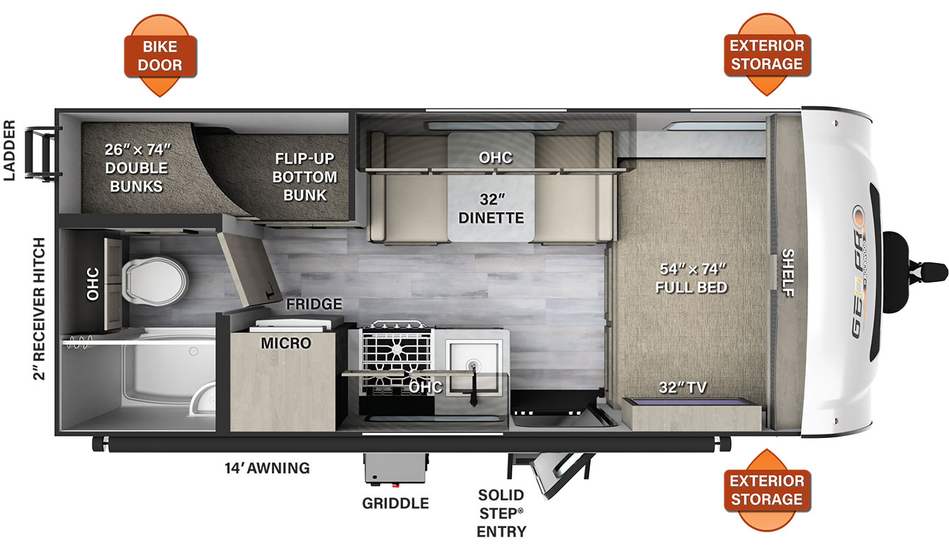 Model diagram Forest River Rockwood Geo Pro G19BH